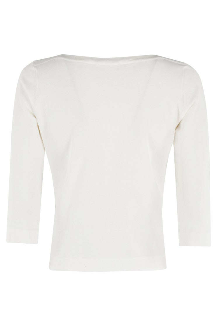 Roberto Collina Ivory Stretch Viscose Top With Boat Neckline