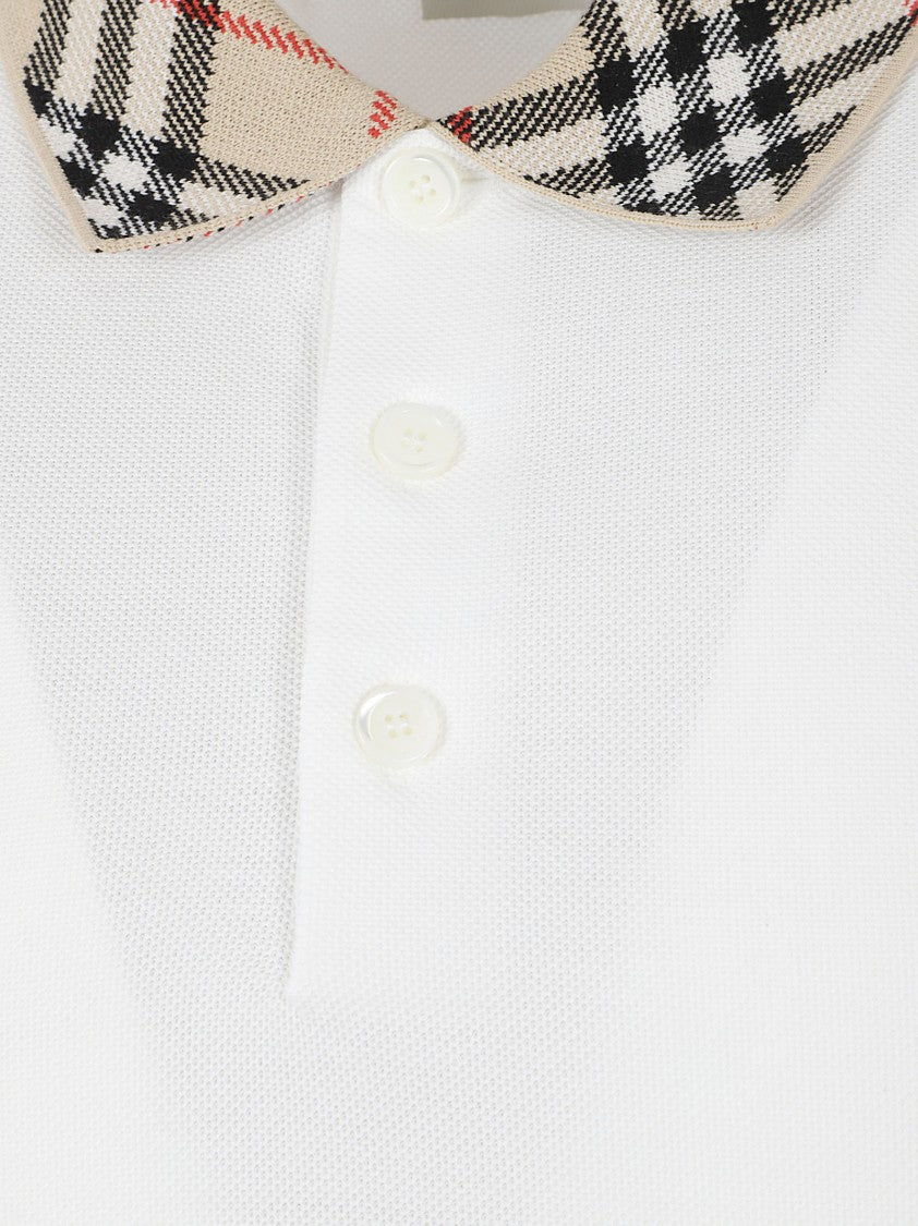 Burberry Pique Cotton Check Collar Polo Shirt