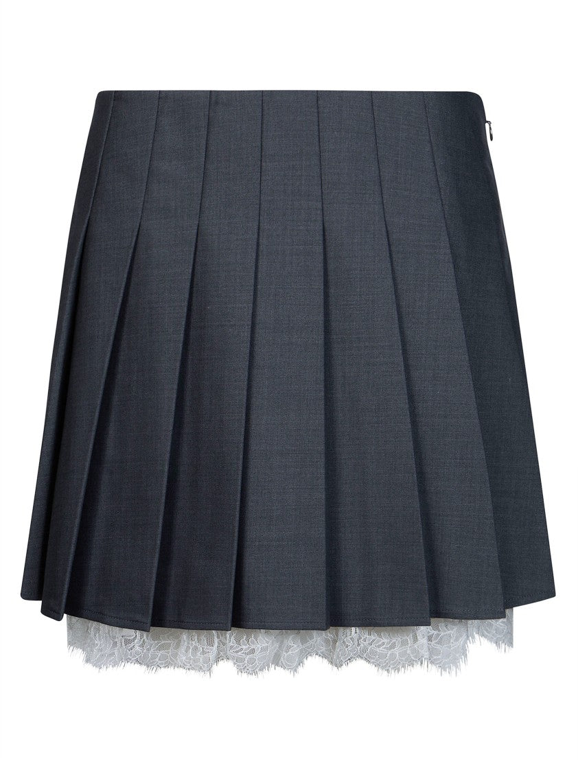 Self-Portrait Grey Lace Trim Pleated Mini Skirt