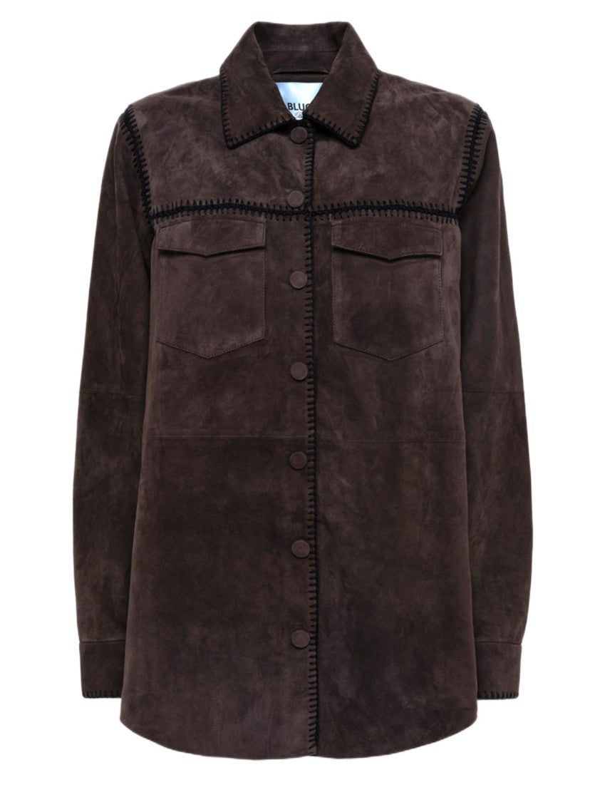 Blugirl Brown Suede-Like Jacket With Whipstitch Detailing