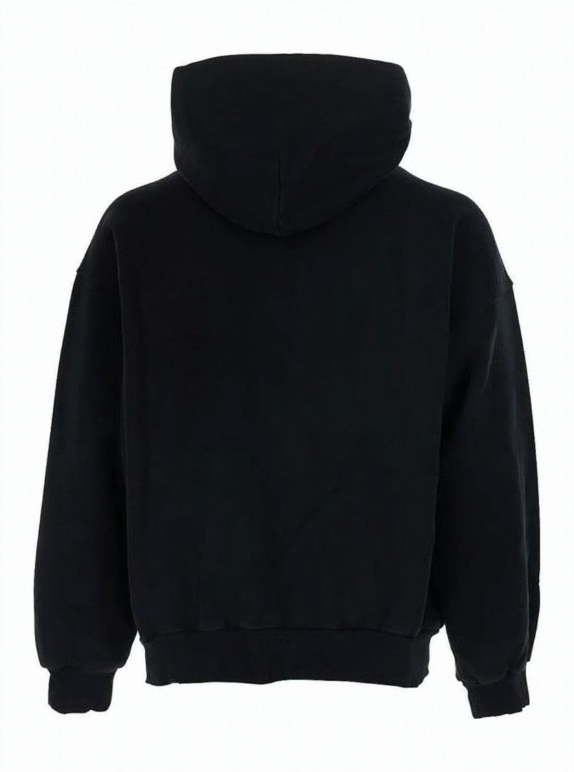 Balenciaga Relaxed Fit Black Hoodie With Graphic Print And Ribbed Cuffs
