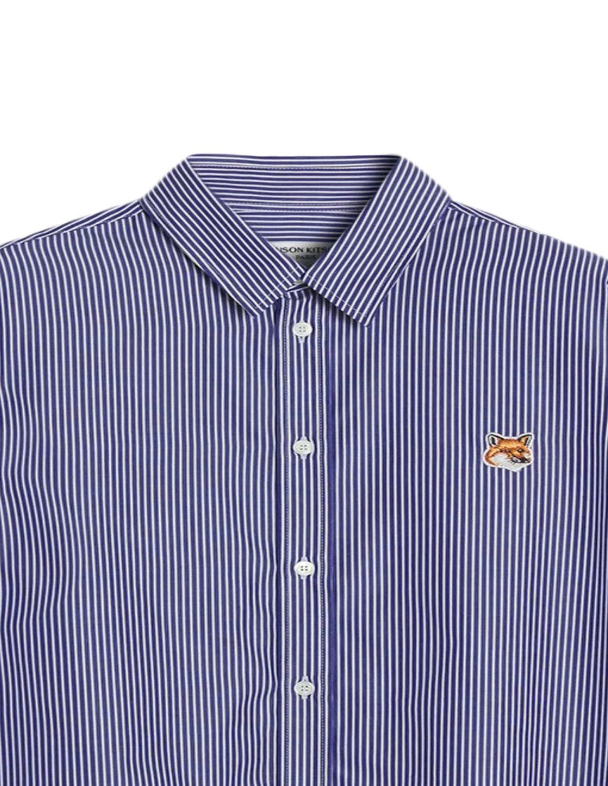 Maison Kitsuné Long-Sleeve Blue Striped Shirt With Classic Collar And Embroidered Logo