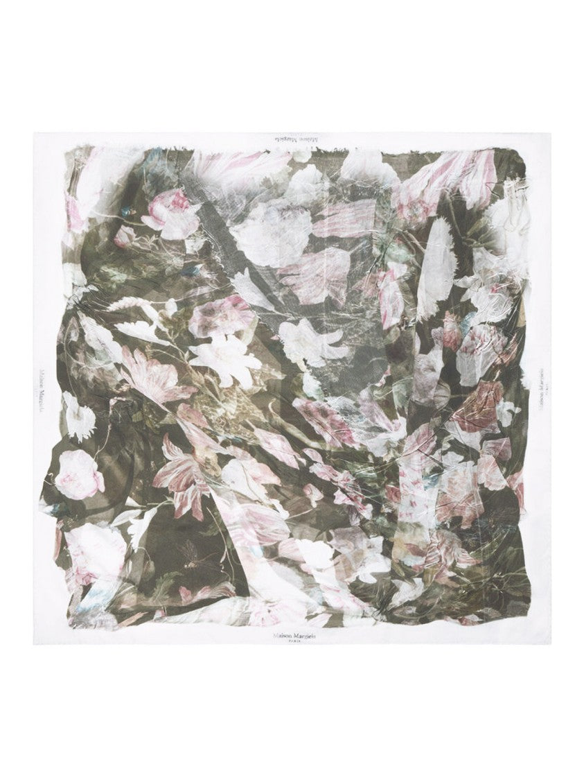 Maison Margiela Faded Floral Print Silk Scarf
