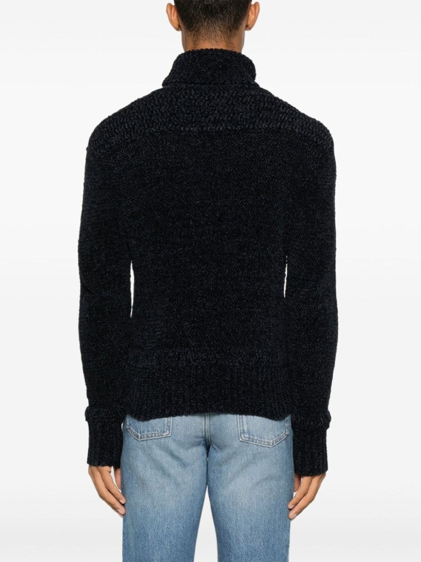 Givenchy Midnight Blue Chenille Roll Neck Sweater