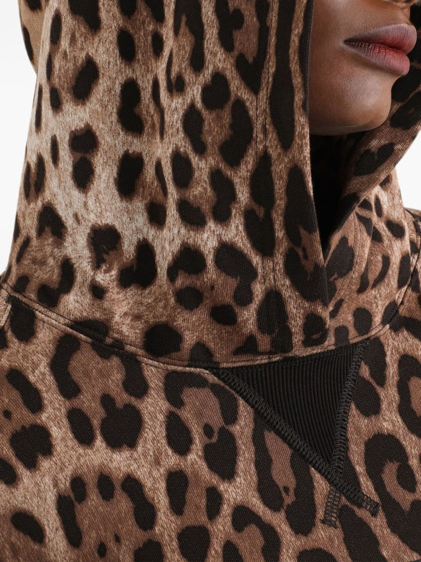 Dolce & Gabbana Cropped Leopard Print Hooded Ribbed Sweatshirt