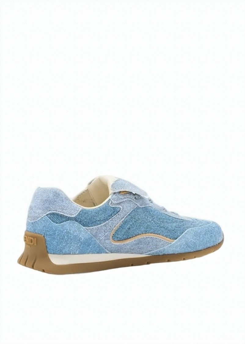 Fendi Denim-Upper Sneakers With Tan Piping And Gum Sole