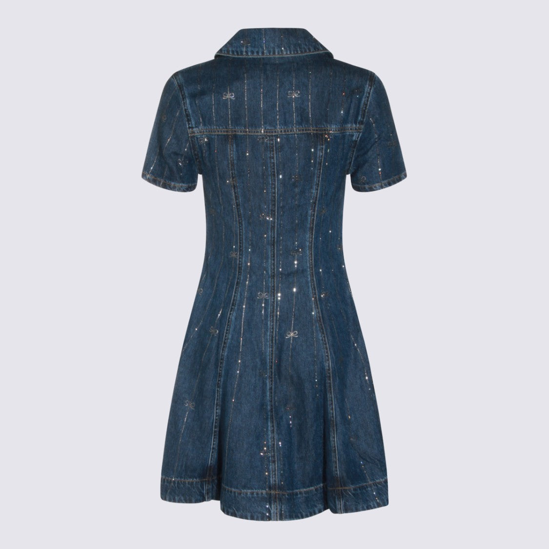 Self-Portrait Fitted Denim Mini Dress With Collared Neckline And Sparkling Accents