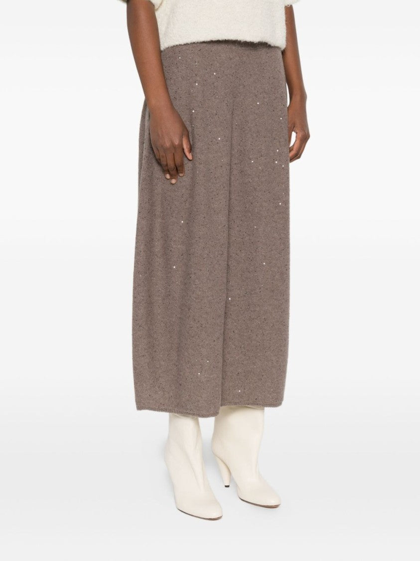 Antonelli Tortora Midi Skirt With Subtle Shimmer And Flared Silhouette