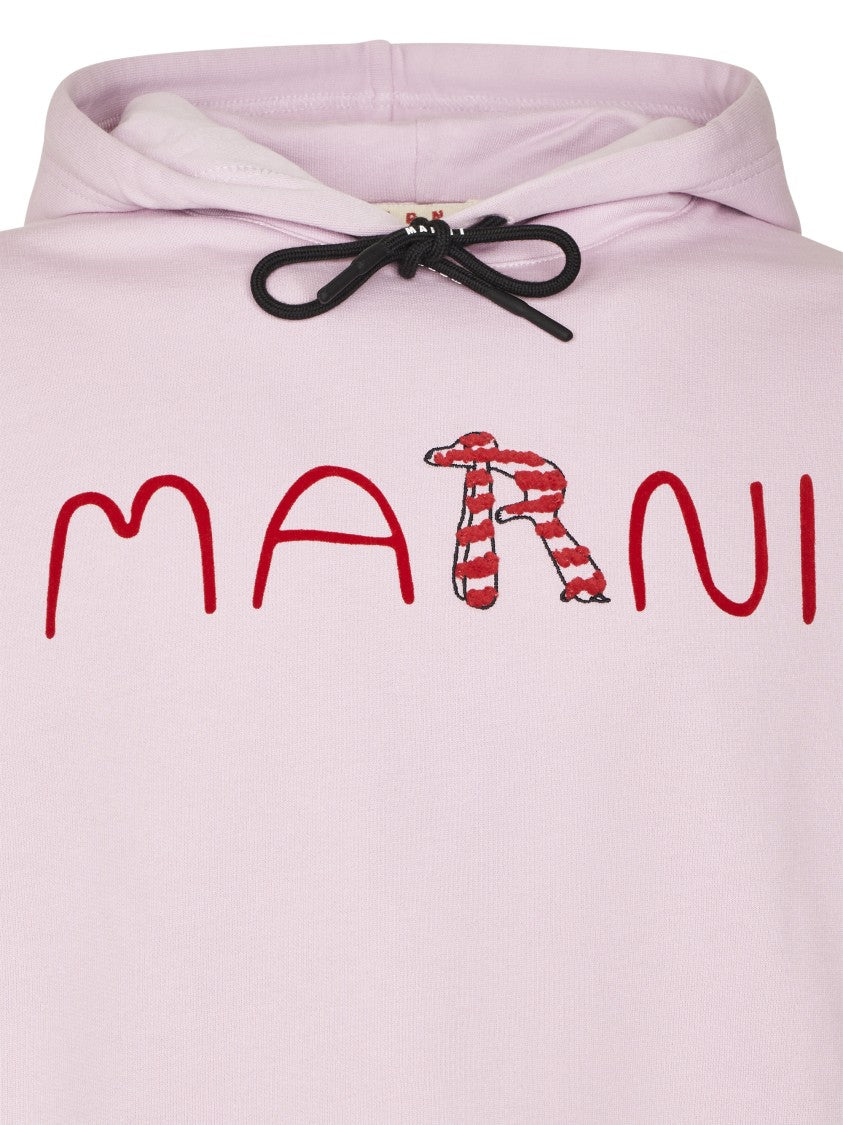Marni Cropped Pink Hoodie With Drawstring Hood