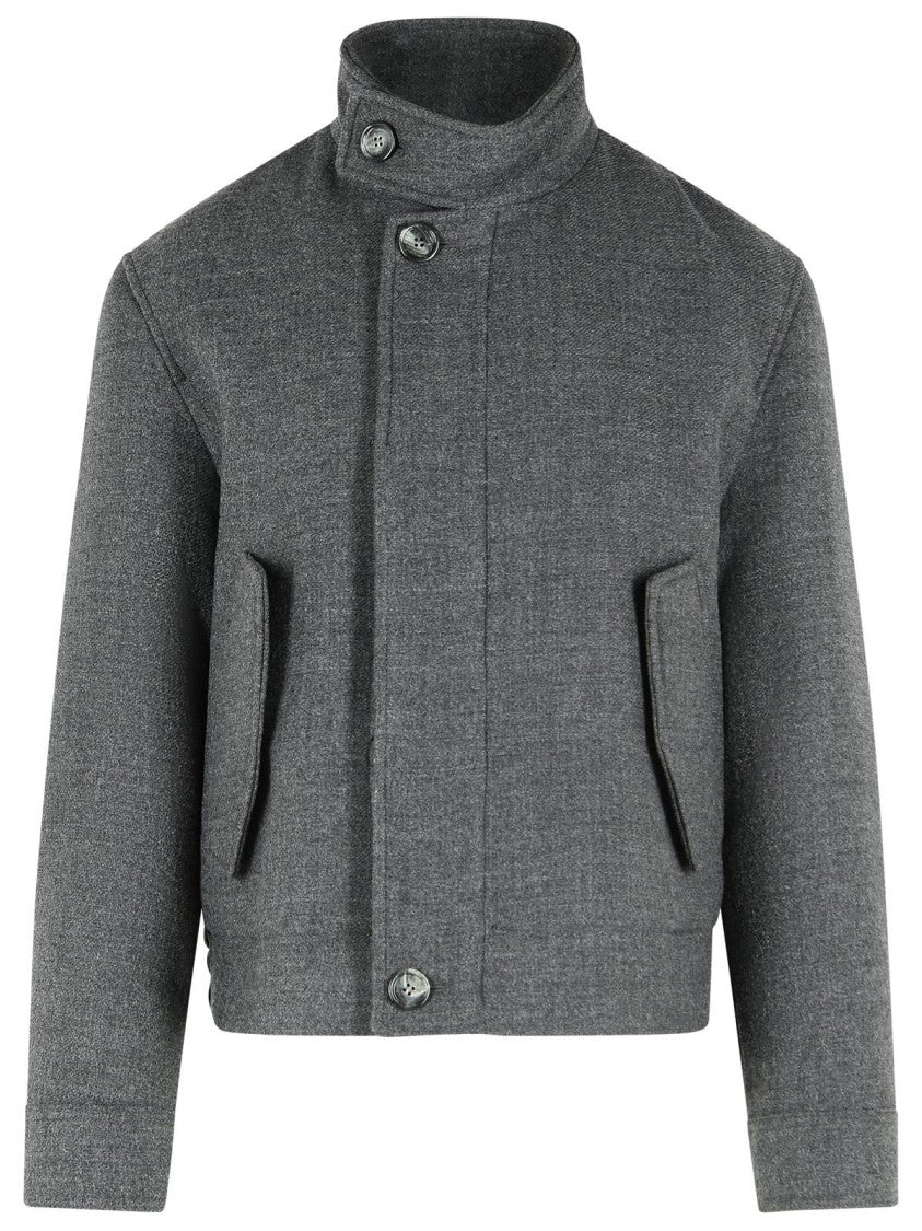 Ami Paris Textured Grey Virgin Wool Jacket With Concealed Zip