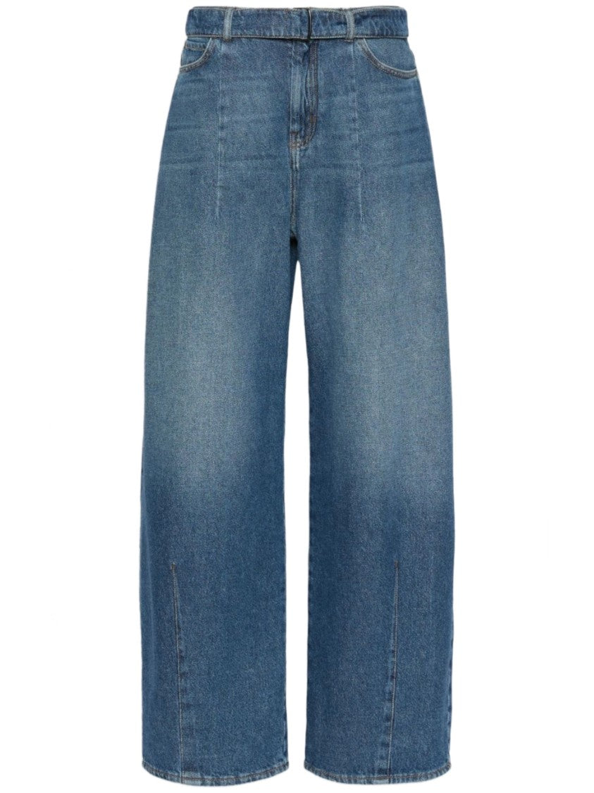 Weekend Wide-Leg Denim Pants With High Waist And Fabric Belt