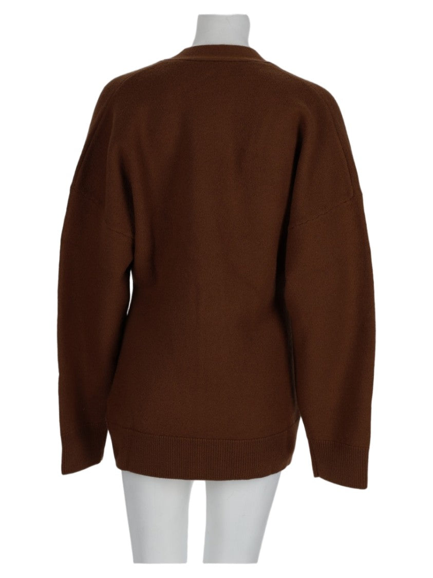 Filippa K Brown Deep V-Neck Relaxed Wool Cardigan