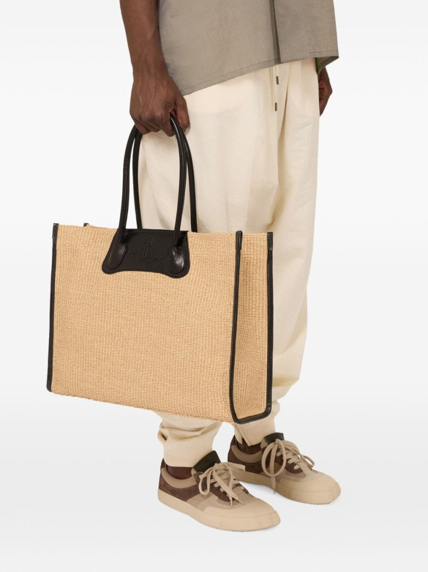 Vivienne Westwood Beige Minimalist Grained Leather Top Bag