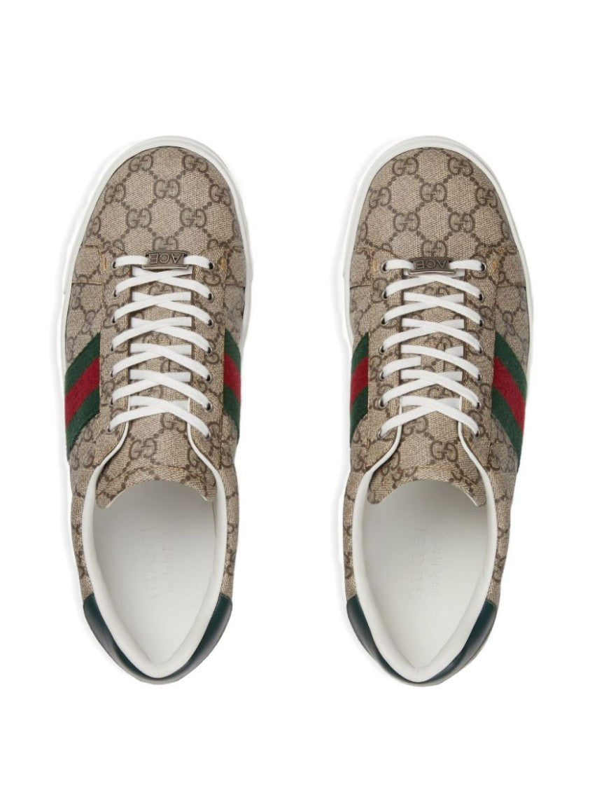 Gucci Beige And Ebony Gg Supreme Ace Trainers