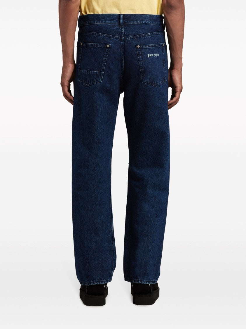 Palm Angels Dark Blue Classic Logo Cotton Denim Jeans
