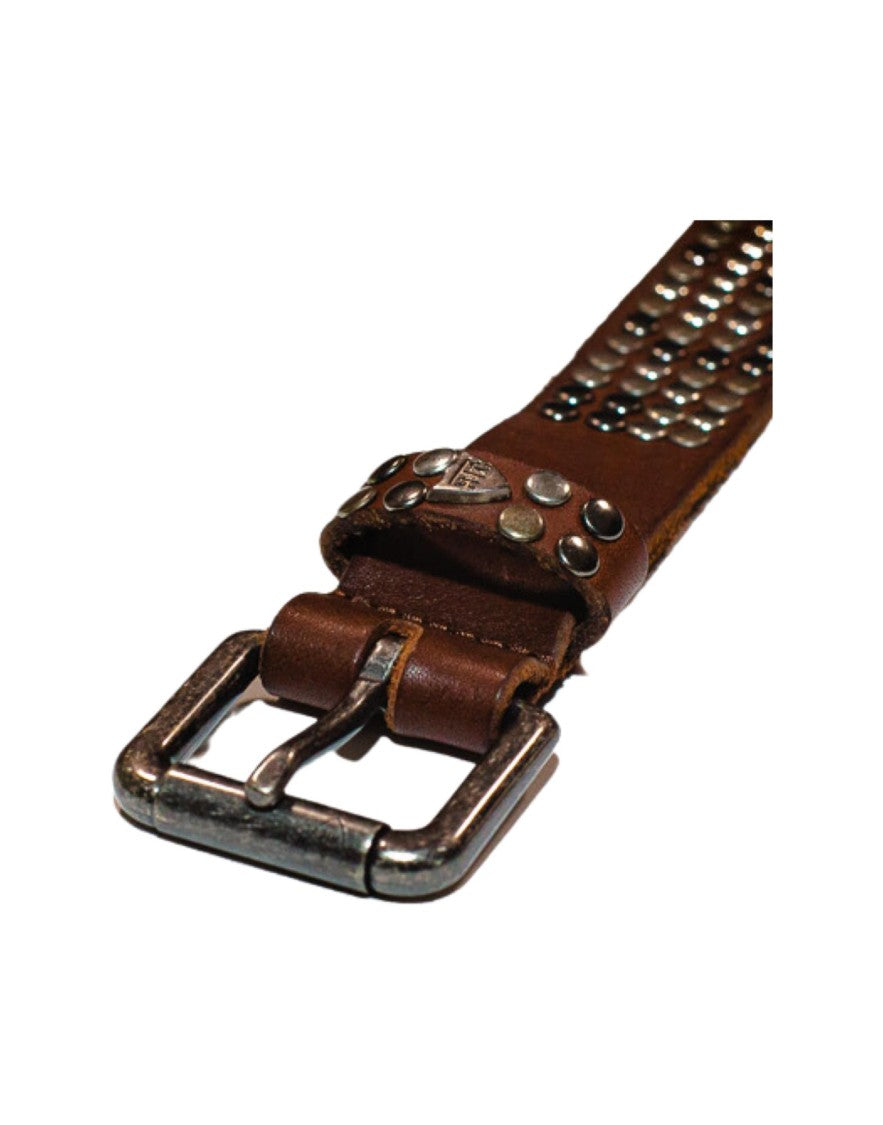 Htc Studded Brown Leather Belt With Central Buckle