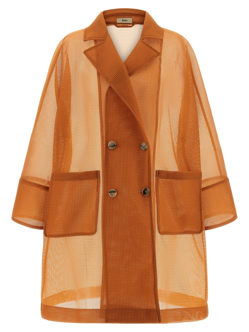 Herno Double-Breasted See-Through Mesh Coat