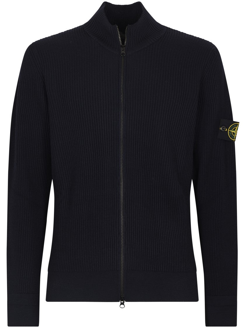 Stone Island Navy Blue Ribbed Knit Sweater