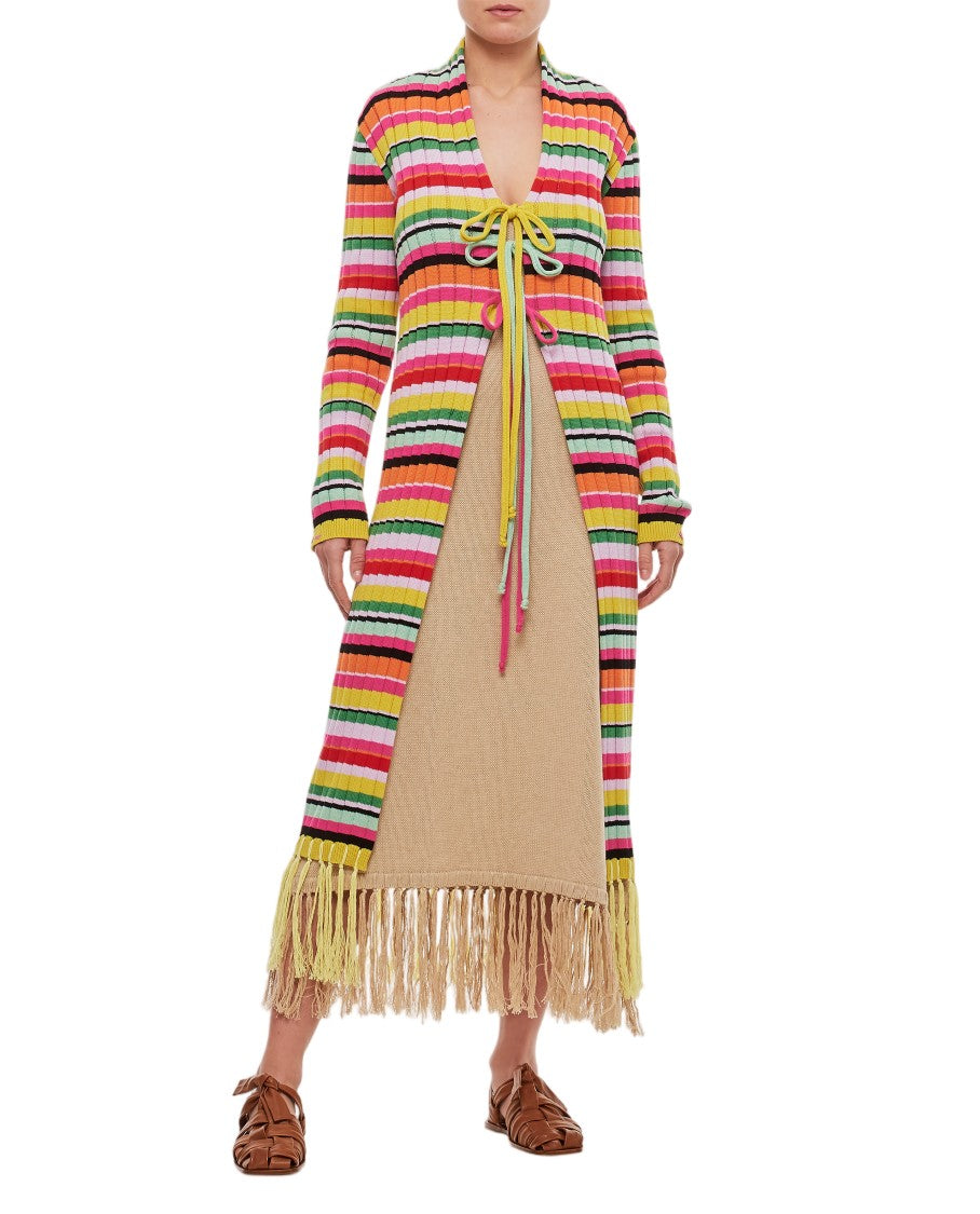 Gio Giovanni Gerosa Vibrant Multicolor Striped Cotton Fringed Cardigan