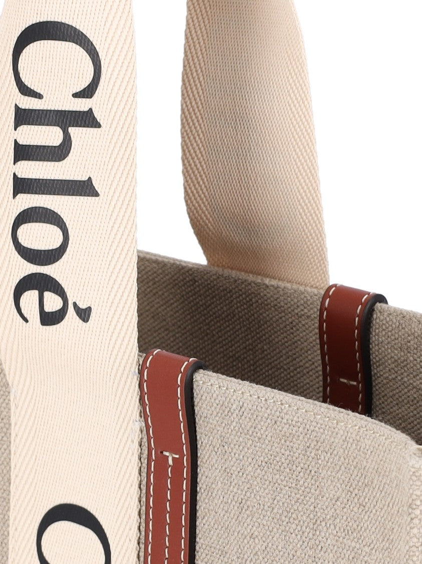 Chloé "Woody" Medium Tote Bag Beige