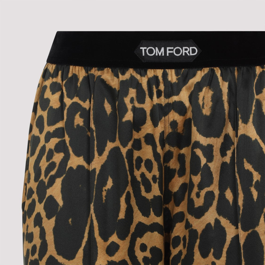 Tom Ford Camel Silk Blend Leopard Print Trousers