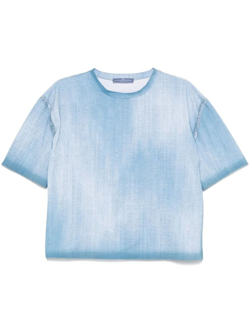 Ermanno Scervino Relaxed-Fit Light Blue Denim-Like T-Shirt
