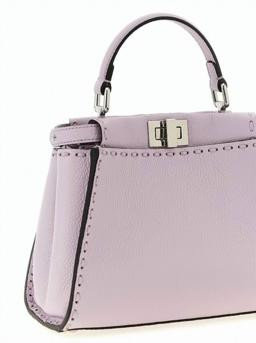 Fendi Structured Mini Handbag In Soft Lavender Pebbled Leather