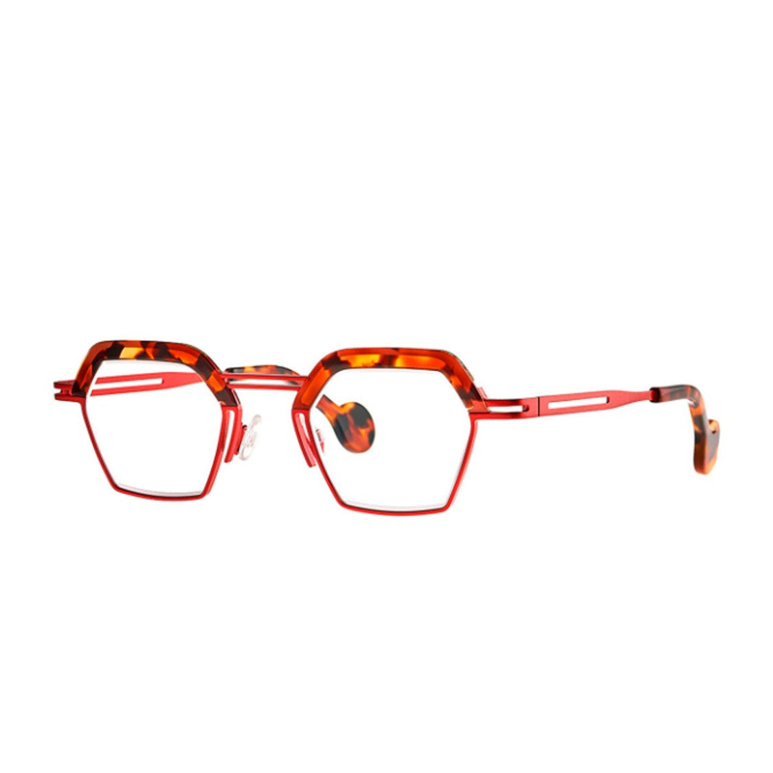 Theo Eyewear Red/Havana Mascara Acetate-Titanium Geometric Glasses