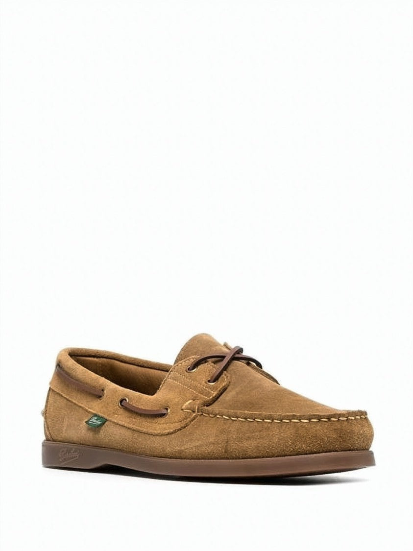 Paraboot Suede Loafer With Moccasin Toe And Leather Laces