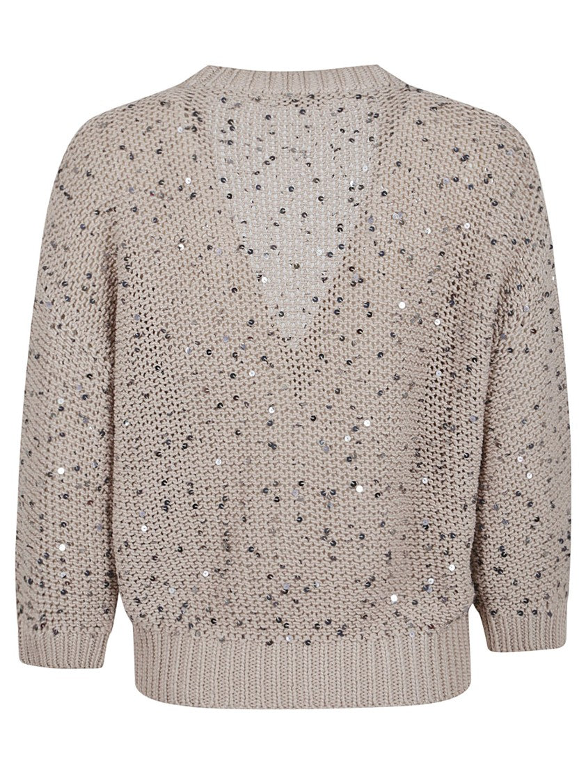 Peserico Cotton Cardigan With Sequined Detailing And V-Neckline