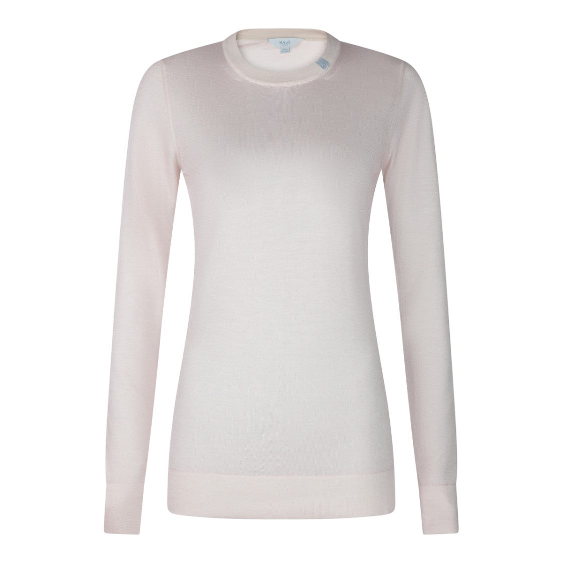 Malo Fine Knit White Wool Sweater With Ribbed Details