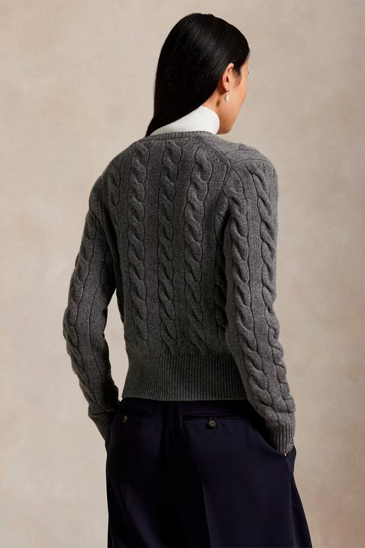 Polo Ralph Lauren Grey Wool-Cashmere Blend Cable-Knit Cardigan