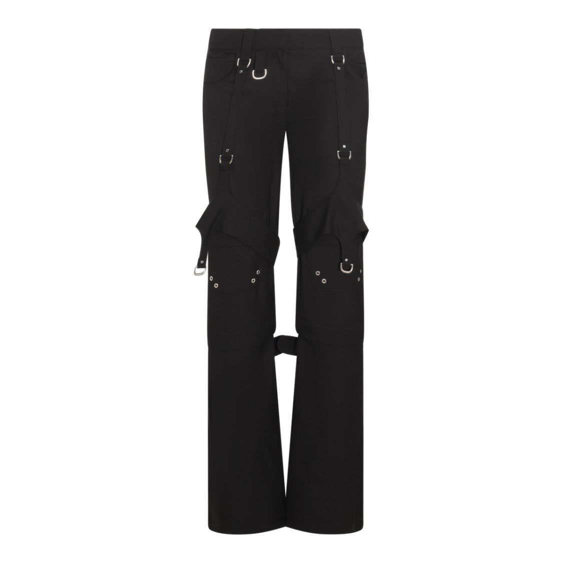 Off-White Black Virgin Wool Blend Cargo Pants With Zipped Knees And Utility Accents