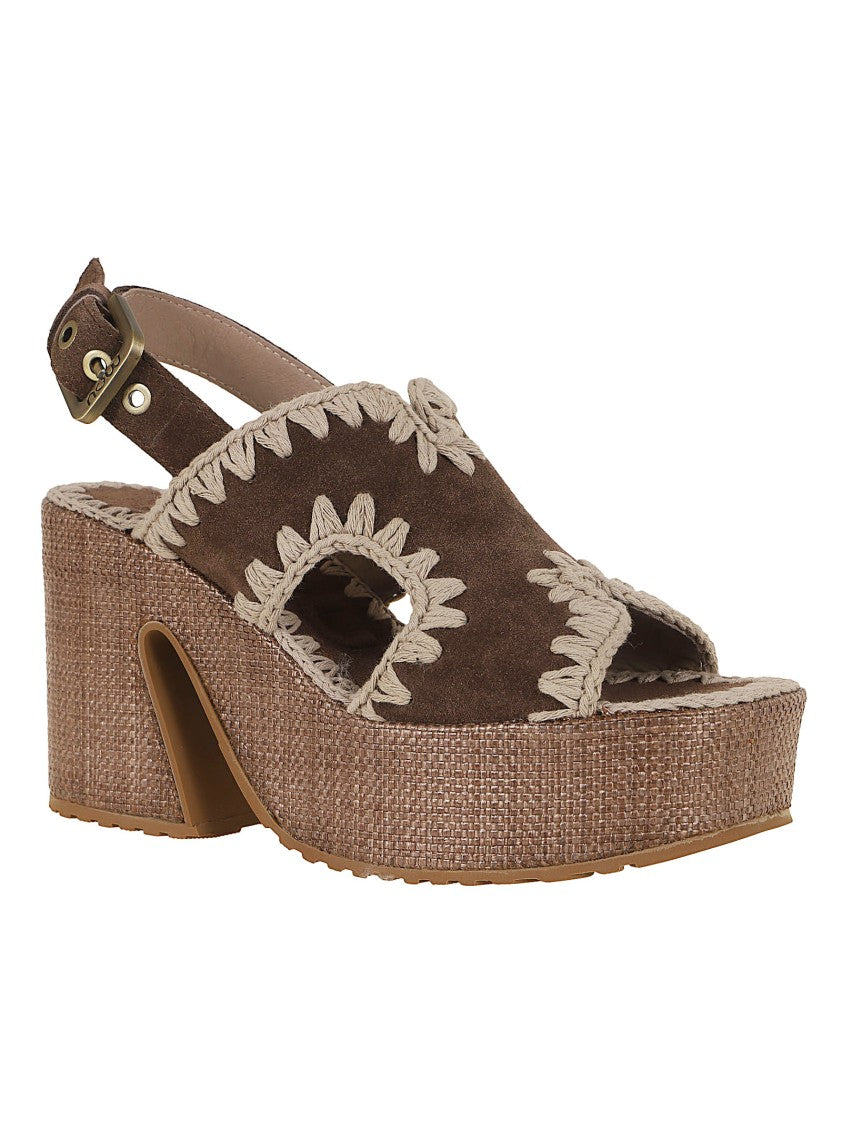 Mou Raffia-Effect Platform Sandal With Adjustable Back Strap