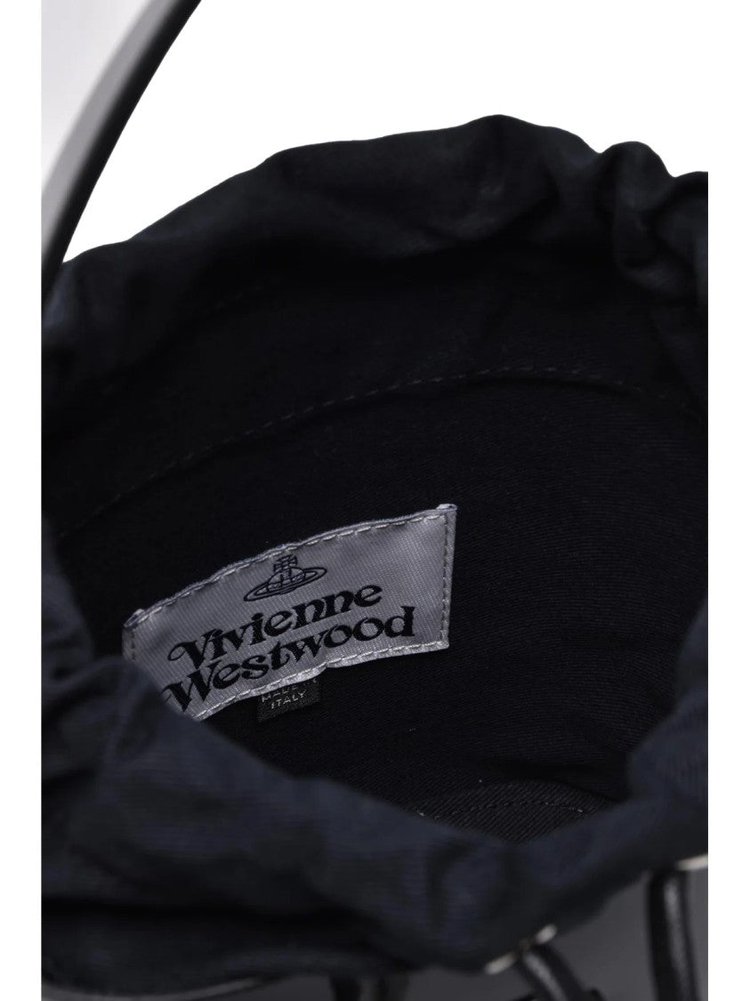 Vivienne Westwood Black Leather Drawstring Shoulder Bag