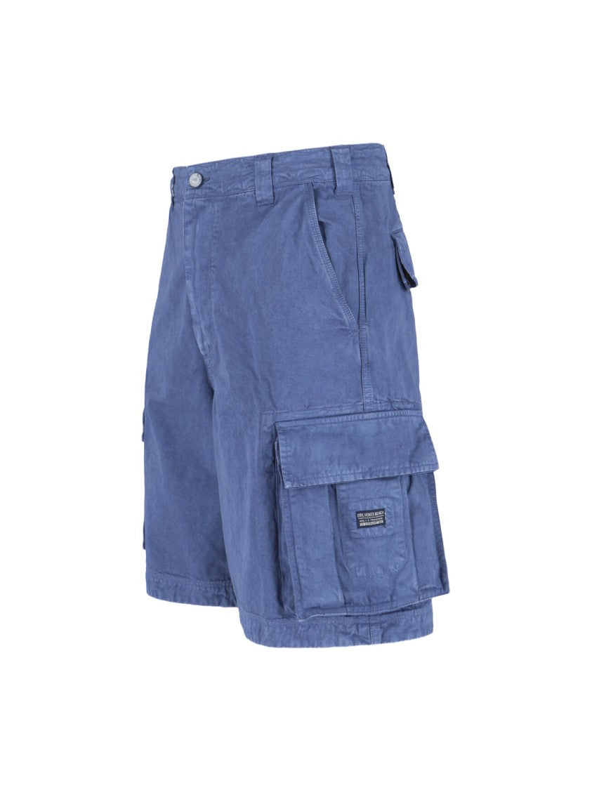 Erl Mid-Waist Blue Cotton Cargo Shorts With Functional Pockets