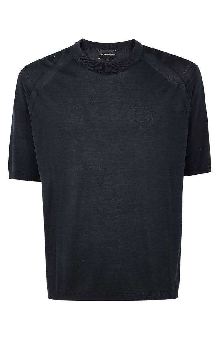 Emporio Armani Luxe Relaxed Black Pullover With Crew Neckline