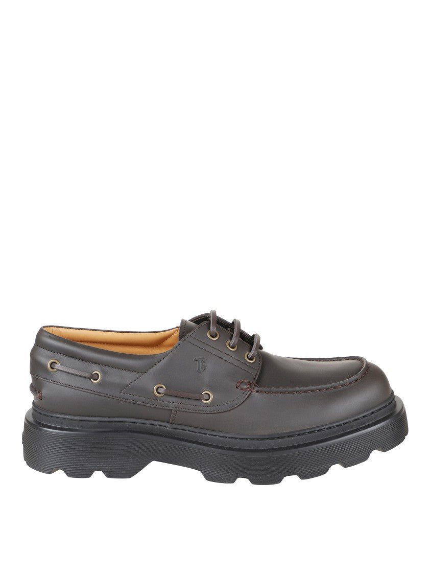 Tod's Brown Leather Loafers With Rounded Toe And Chunky Sole