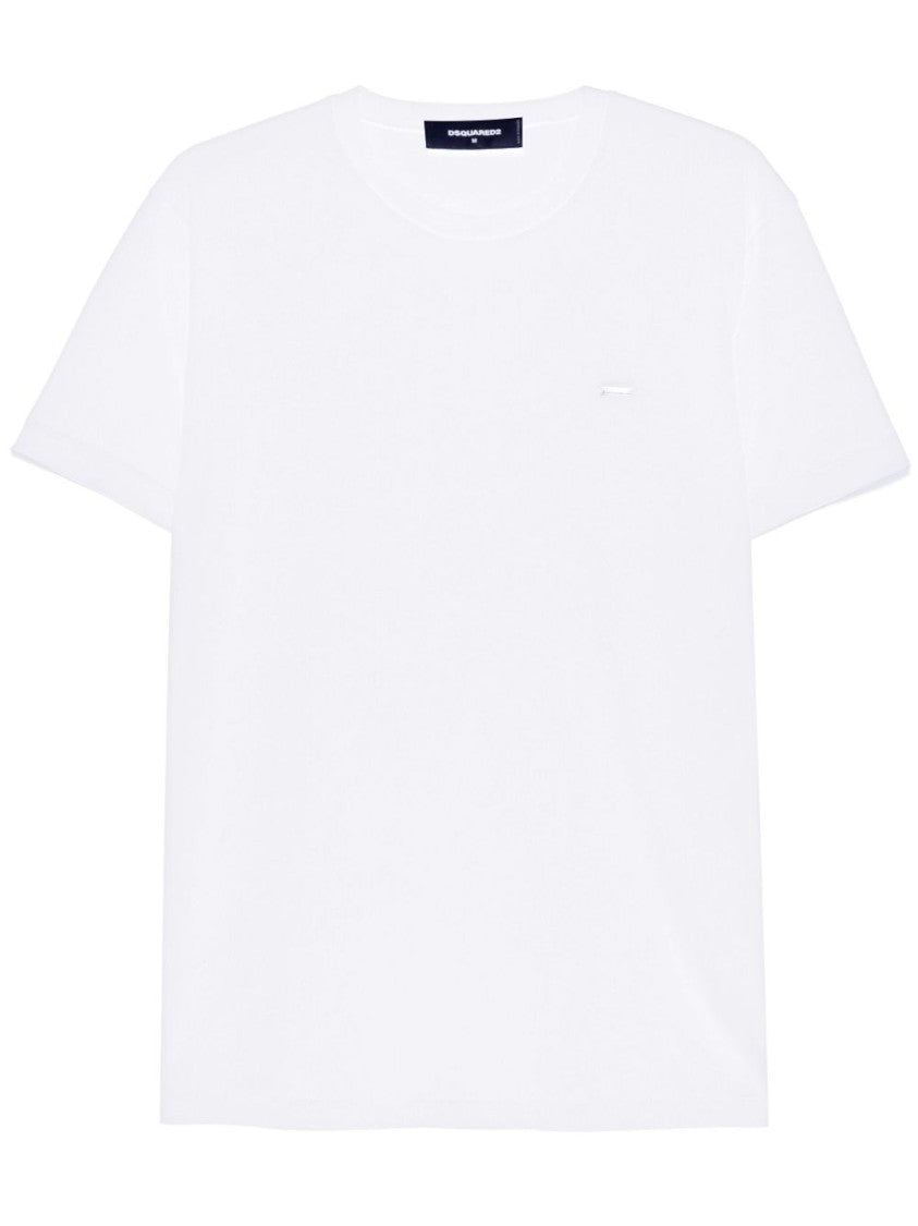 Dsquared2 Plain White Cotton T-Shirt With Subtle Metallic Detail