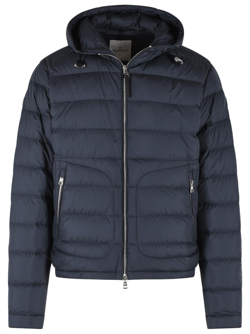 Moncler Navy Blue Polyester Short 'Sestriere' Hooded Down Jacket