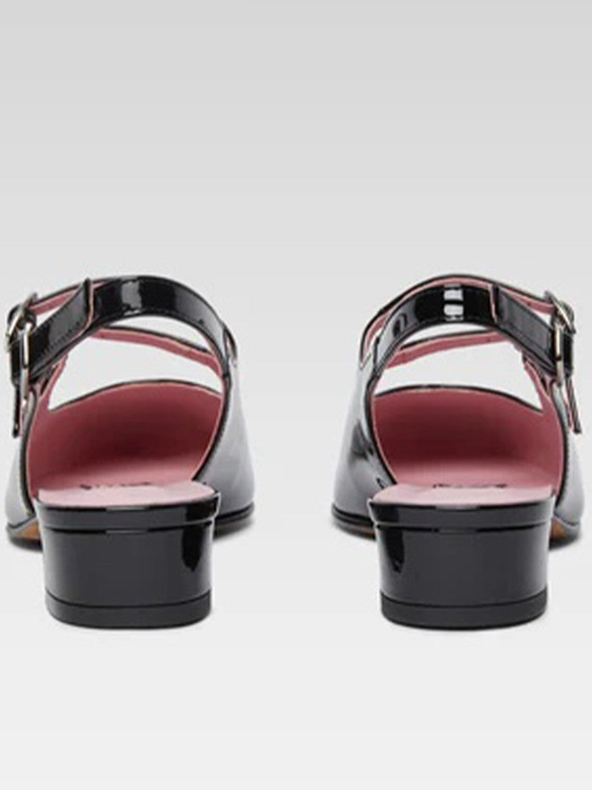 Carel Paris Peche Glossy Black Patent Slingback Flats