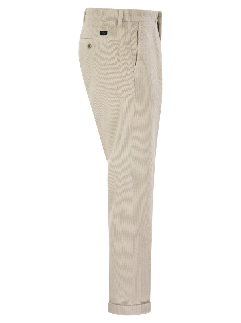 Fay Capri Slim-Fit Corduroy Trousers With Turned-Up Hem