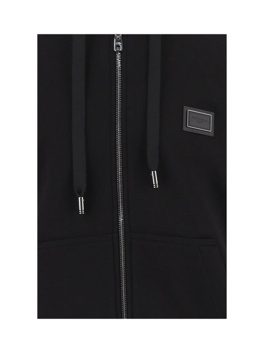 Dolce & Gabbana Cotton Hooded Sweatshirt With Front Zipper And Logo Patch