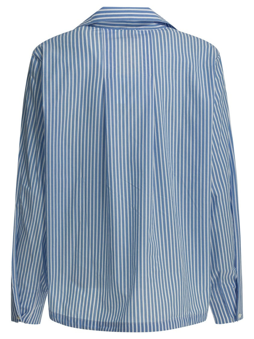 Ines De La Fressange Light Blue Striped Shirt With Buttonless Front