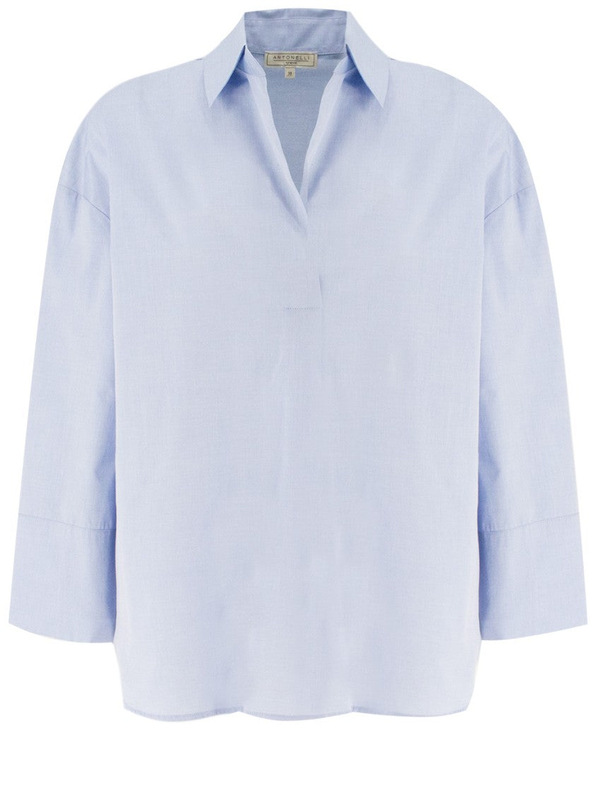 Antonelli Fluid Fit Cotton Poplin Shirt With V-Neck