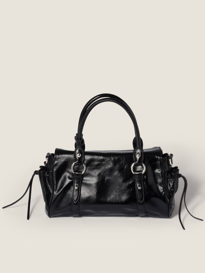 Miu Miu Black Patent Leather Drawstring Shoulder Bag