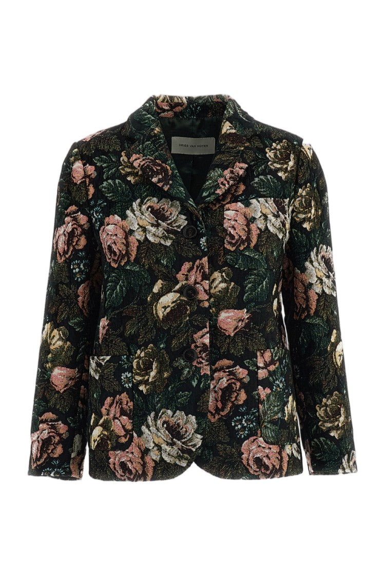 Dries Van Noten Floral Tapestry Jacquard Single-Breasted Flared Jacket