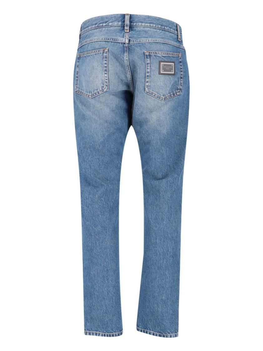Dolce & Gabbana Medium Blue Straight-Leg Jeans With Subtle Fading