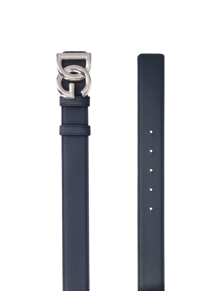 Dolce & Gabbana Navy Blue Leather Logo Belt