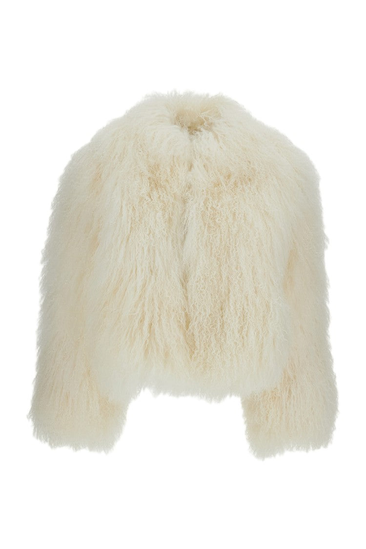 Martha Louis Ivory White Mongolian Fur Jacket With Concealed Fastening